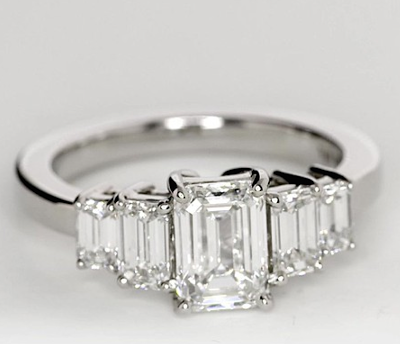 Four Stone Emerald Diamond Engagement Ring $11,669 | Engagement Ring Voyeur