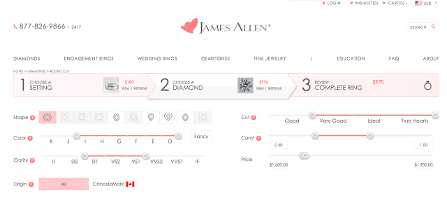 James Allen's diamond shopping interface