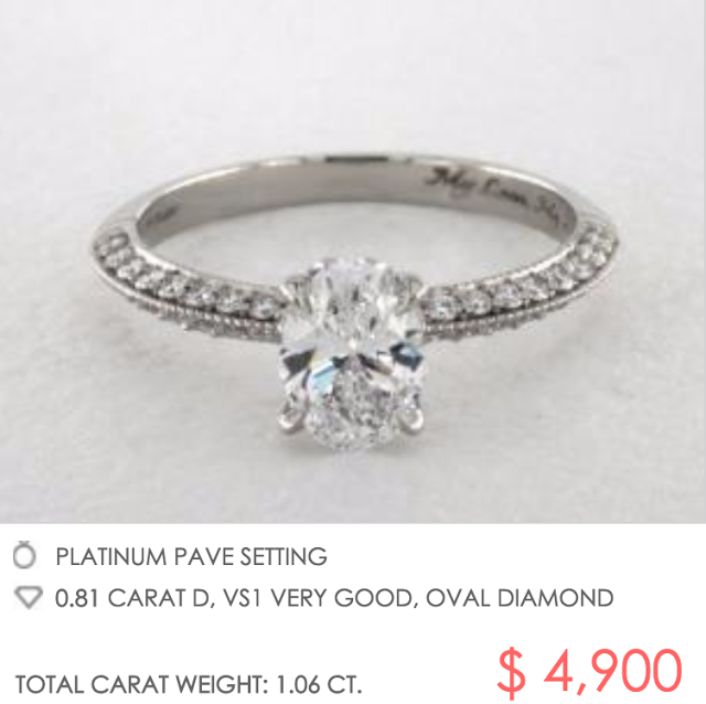 James Allen platinum setting with oval diamond under $5000