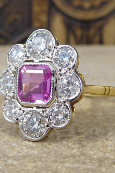 pink sapphire cluster engagement ring