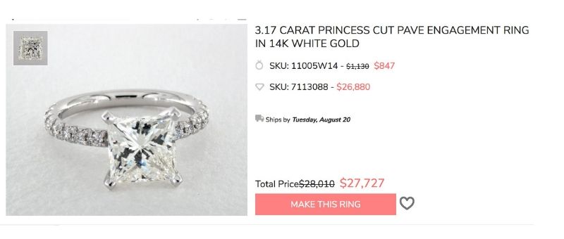 3 carat princess diamond engagement ring
